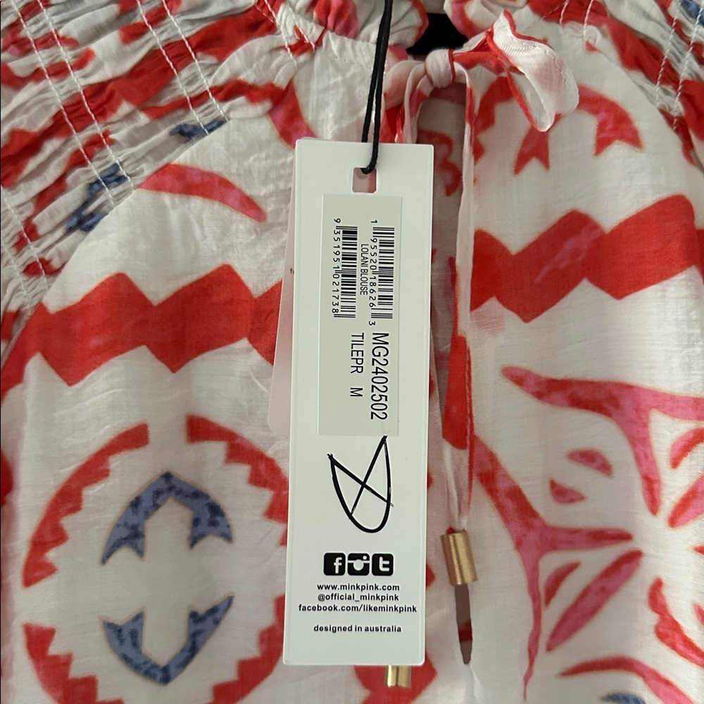 MINKPINK NWT Lolani Smocked Long Sleeve Blouse Size Medium - Picture 10 of 14